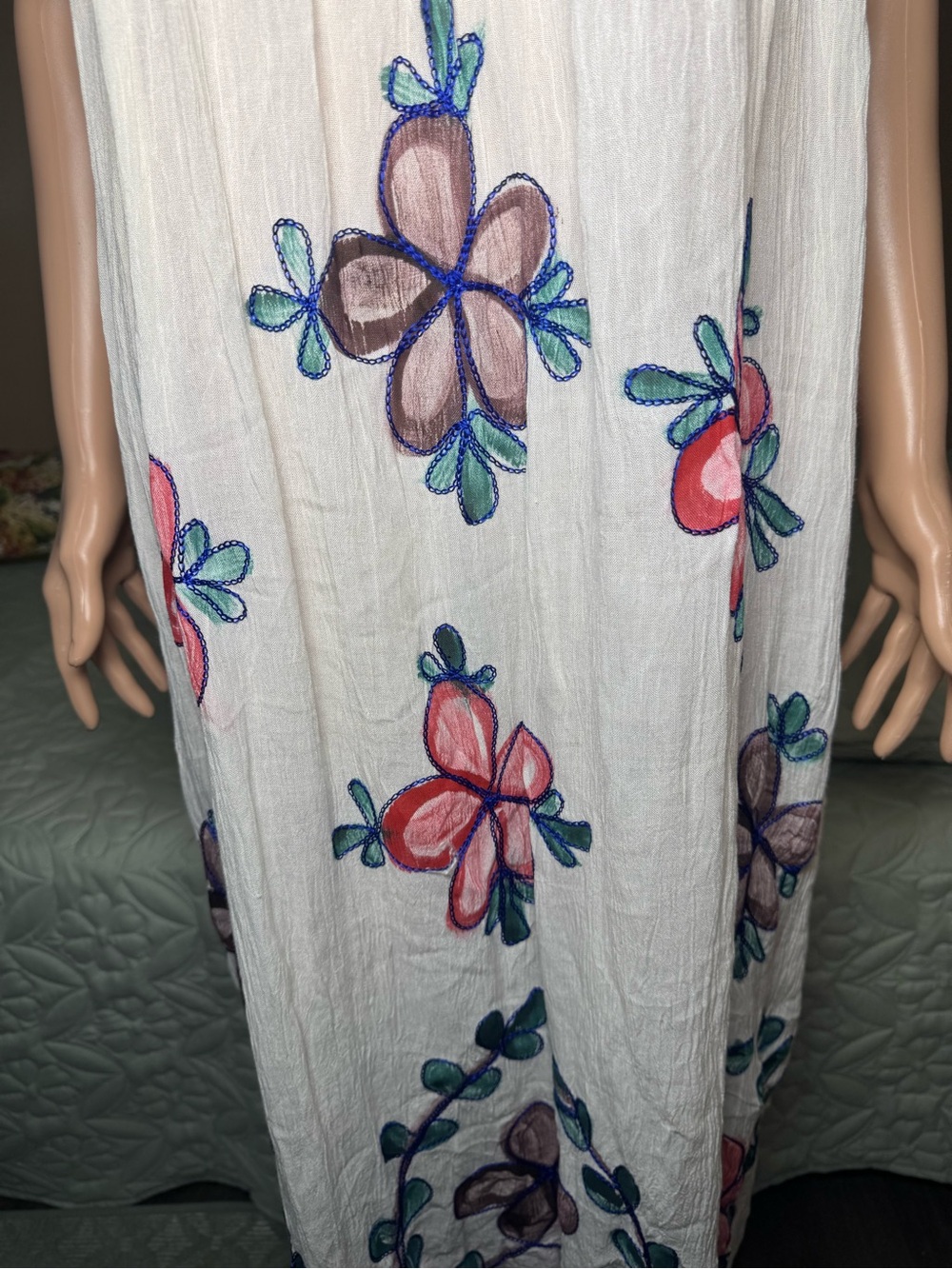 NF Free Style White Embroidered Floral Rayon Boho Maxi Dress Free Size NWT - Picture 3 of 9